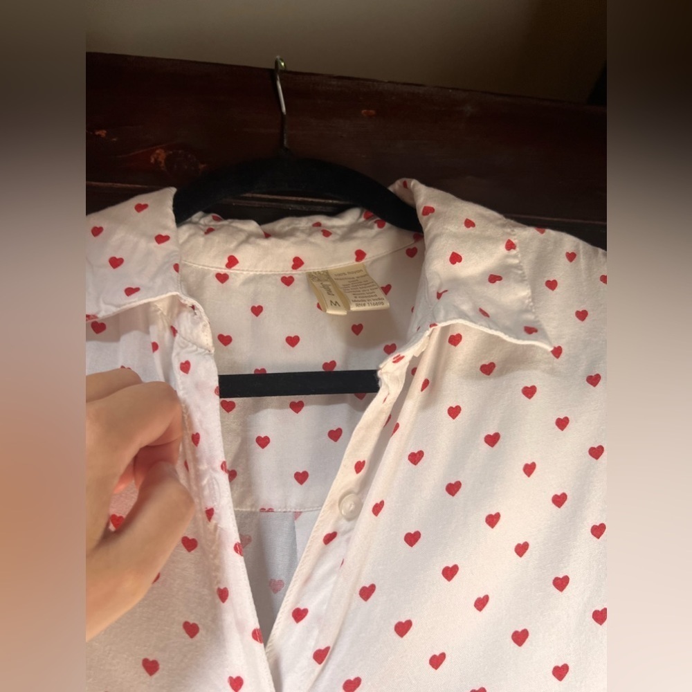 Japna white heart button down shirt waist tie lightweight size medium - Picture 3 of 6